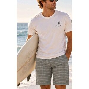 Hang Ten Men's Gray Plaid Shorts Flat Front Surf 32 Skate Khaki Y2K Coastal NWT